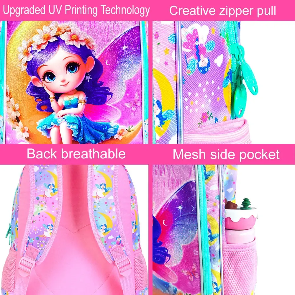 3 Piece Elementary School Backpack Set For Girls 16 Inch Bookbag With Lunch Box Water Resistant