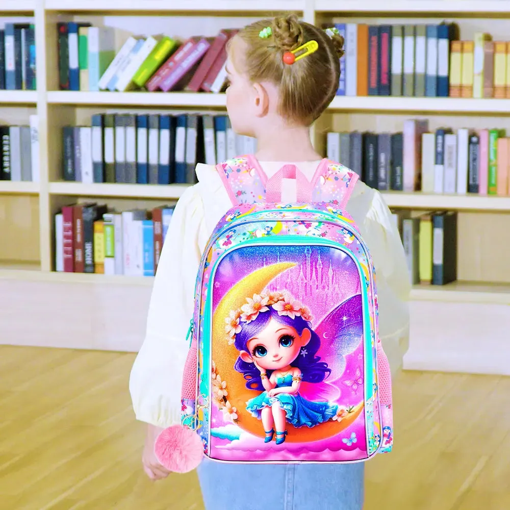 3 Piece Elementary School Backpack Set For Girls 16 Inch Bookbag With Lunch Box Water Resistant